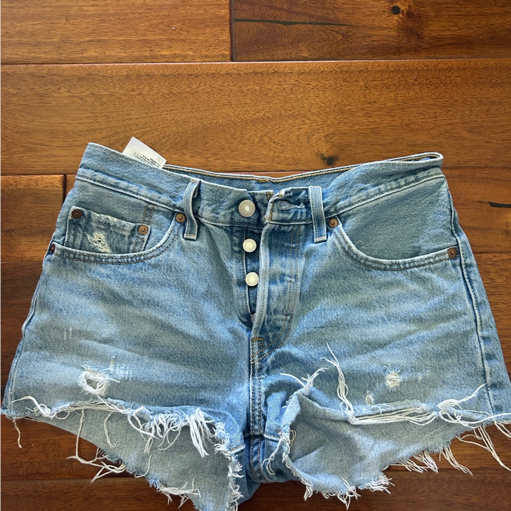 Levi's Frayed Light Blue Jean Shorts